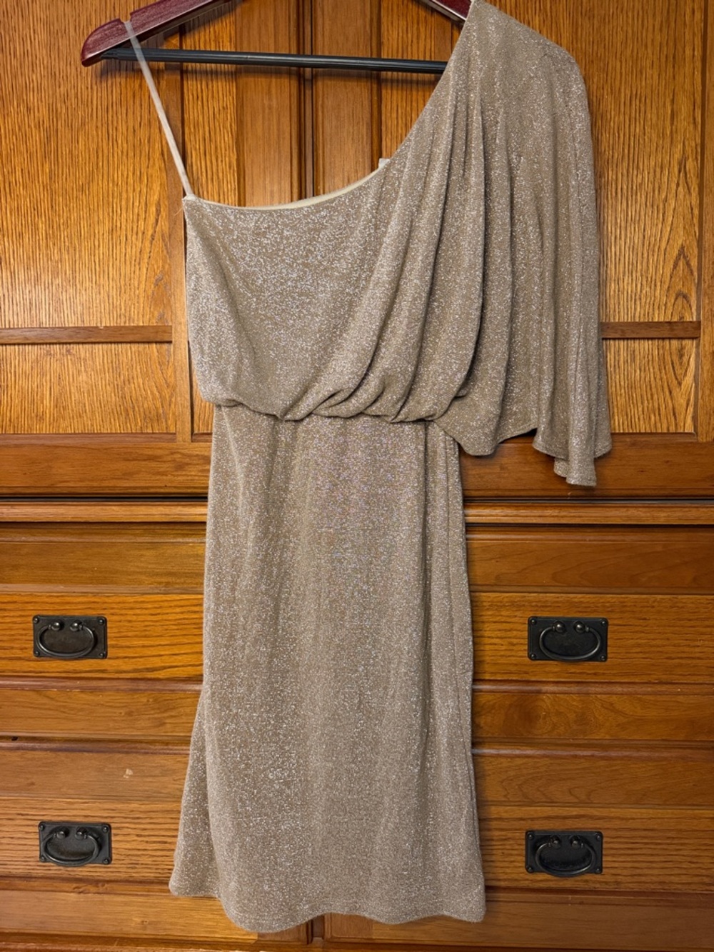 VTG O’-Sher One-Shoulder Mini Dress Shimmery Metallic Cocktail Party Bodycon 90s